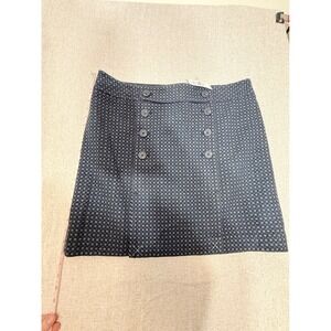 Ann Taylor Loft Blue Grey Geometric Button Front Mini Skirt‎ Size 14 NWT